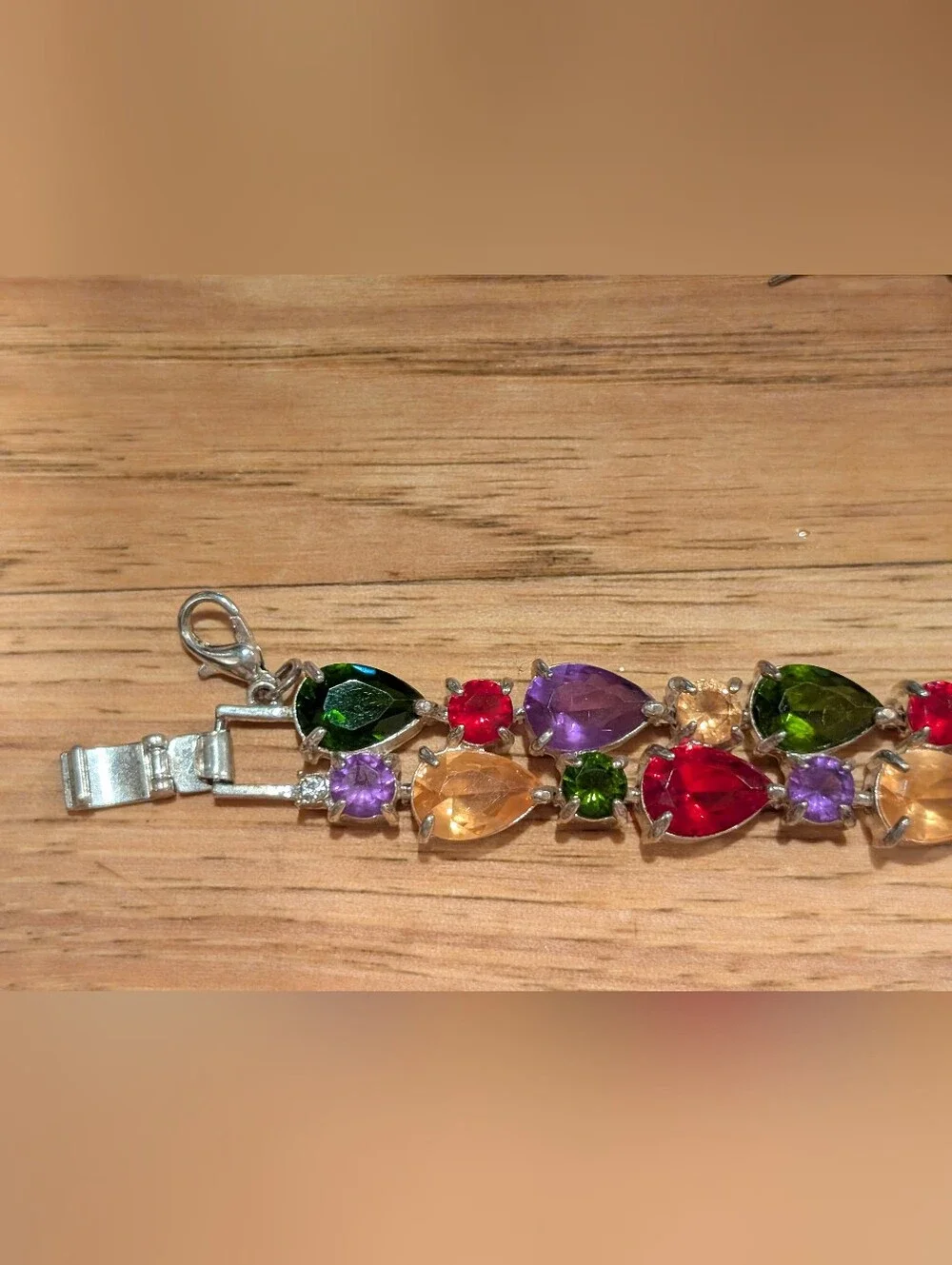 Multi Colored Crystal Teardrop Bracelet — With Matched Earrings